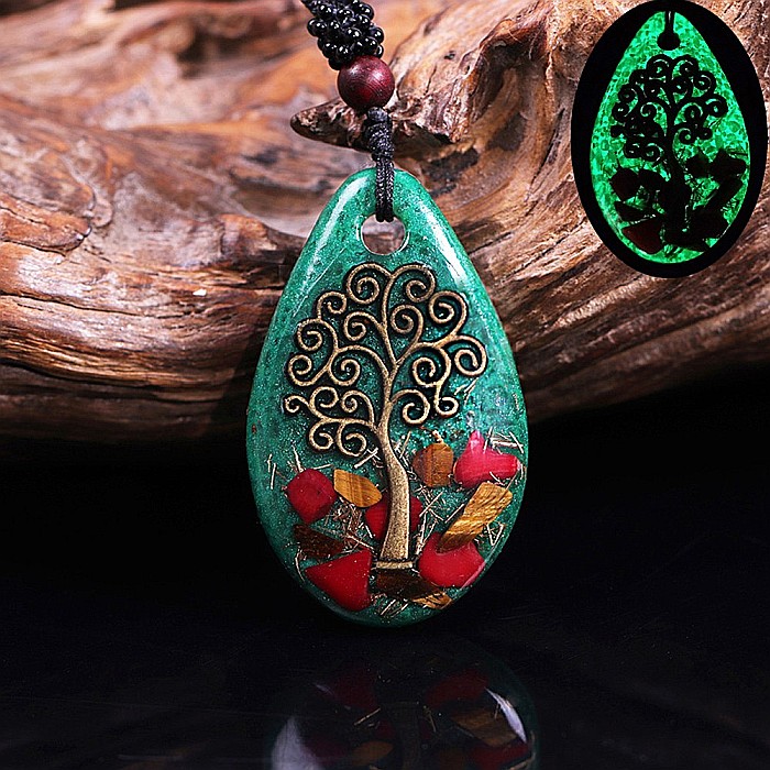 Pandantiv orgonic luminos Darsh, cu Copacul Vietii cu Ochi de Tigru, Coral Rosu [1]