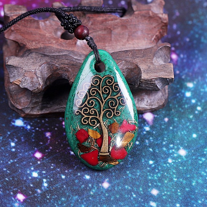 Pandantiv orgonic luminos Darsh, cu Copacul Vietii cu Ochi de Tigru, Coral Rosu [2]