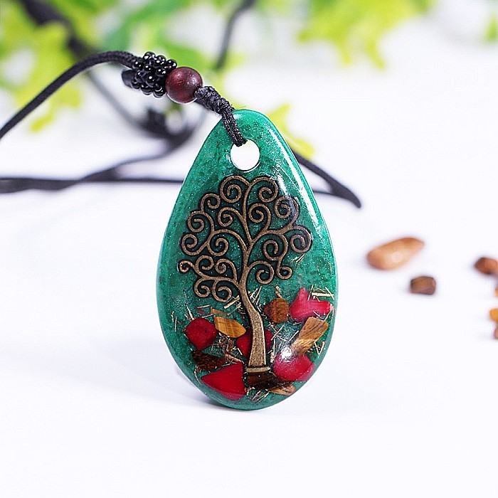 Pandantiv orgonic luminos Darsh, cu Copacul Vietii cu Ochi de Tigru, Coral Rosu [5]