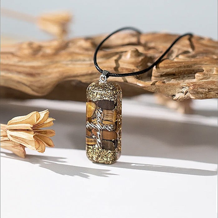 Pandantiv Orgonic pentru barbati Cu Cruce - Colier Energetic din Cristale de Ochi De Tigru [4]