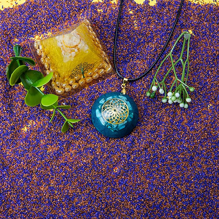 Pandantiv Orgonic SHANTE din Pietre Turcoaz, cu Simbol Floarea Vietii, 3.6 cm [7]