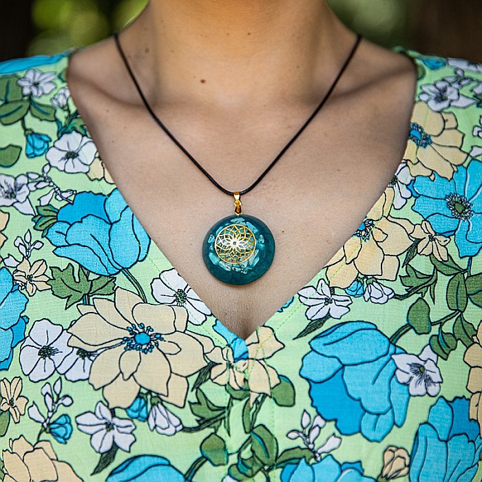 Pandantiv Orgonic SHANTE din Pietre Turcoaz, cu Simbol Floarea Vietii, 3.6 cm [2]