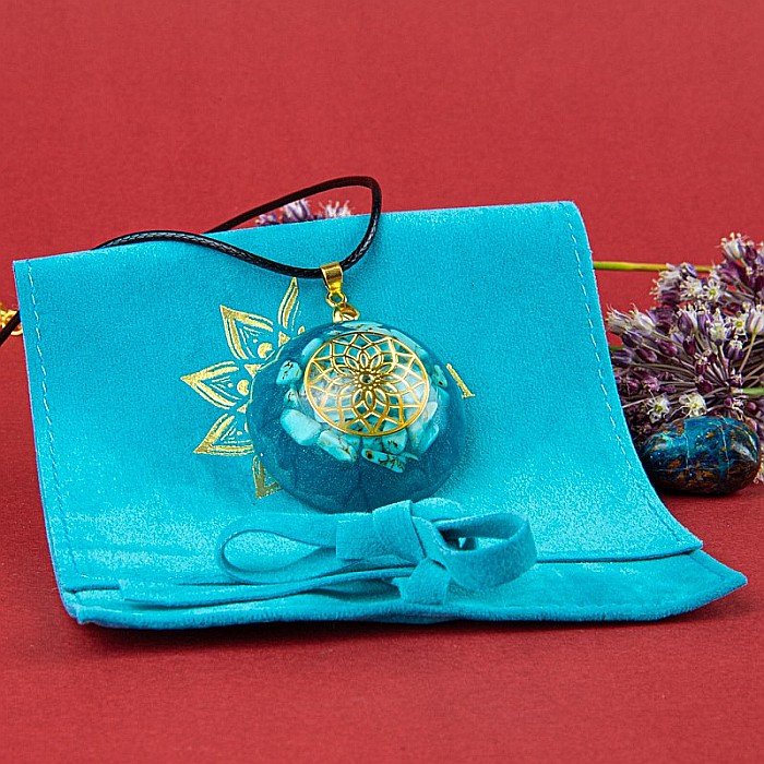 Pandantiv Orgonic SHANTE din Pietre Turcoaz, cu Simbol Floarea Vietii, 3.6 cm [6]