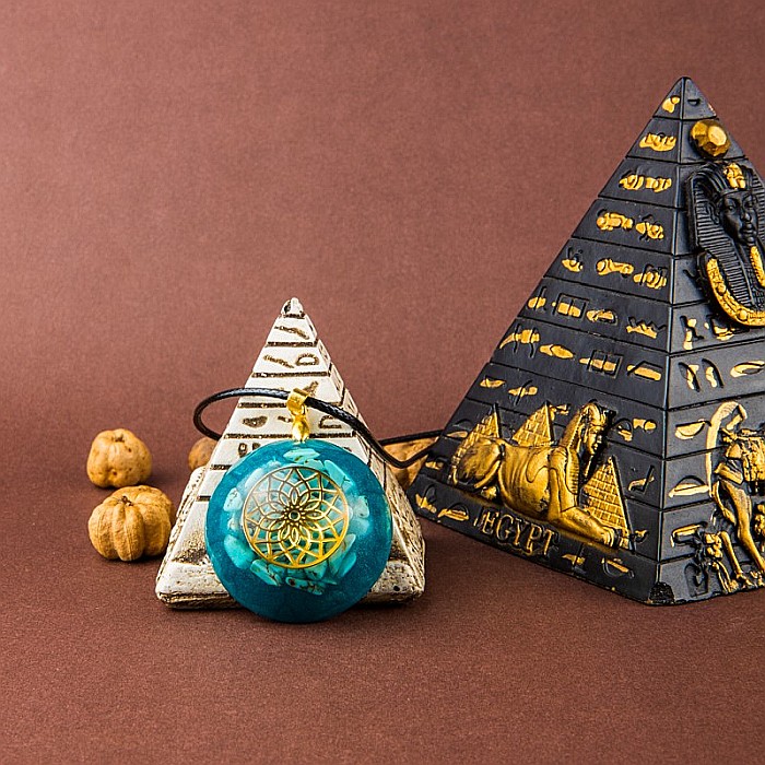 Pandantiv Orgonic SHANTE din Pietre Turcoaz, cu Simbol Floarea Vietii, 3.6 cm [5]