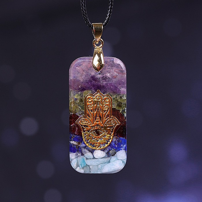 Pandantiv orgonit Janette cu mana Fatimei din cristale semipretioase [2]