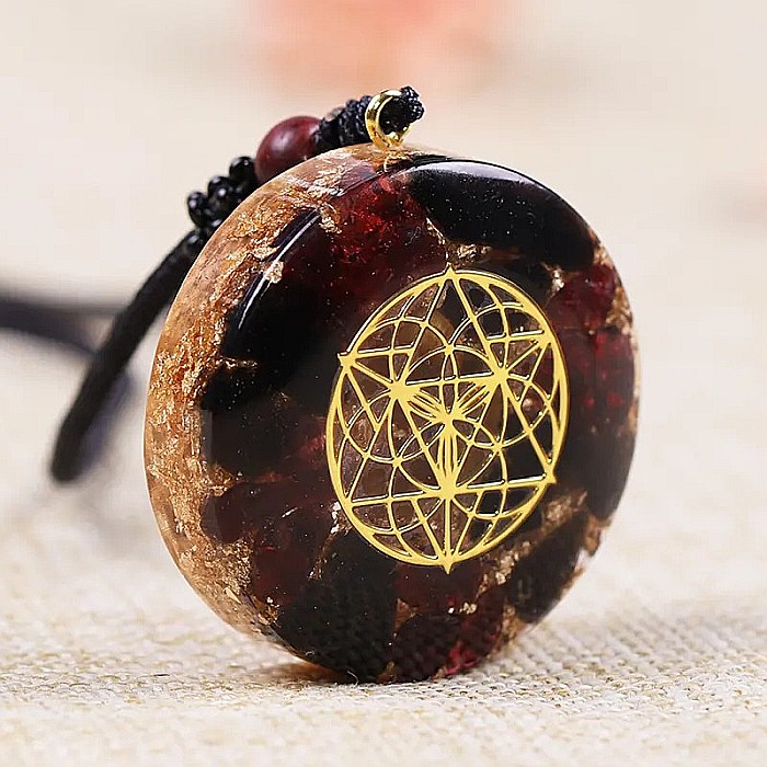 Pandantiv orgonit Kabir din cristale de Granat si Obsidian cu simbol Samanta Vietii [6]