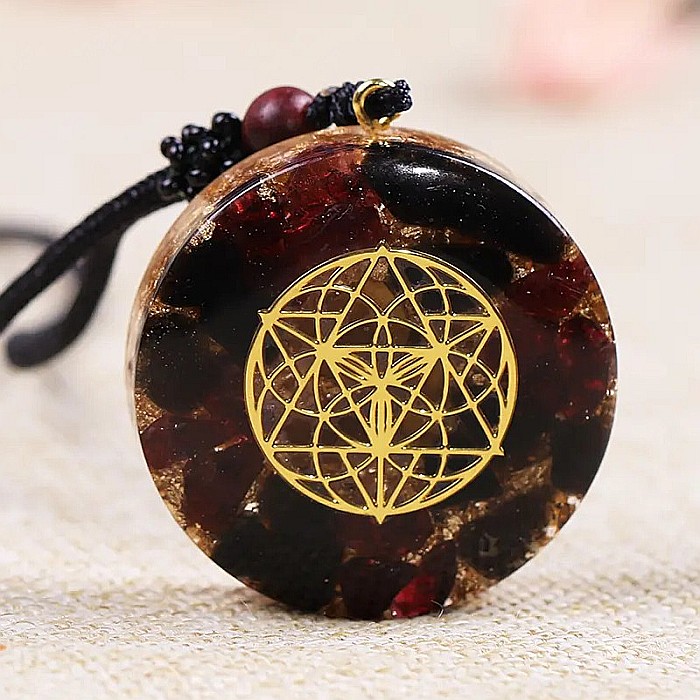 Pandantiv orgonit Kabir din cristale de Granat si Obsidian cu simbol Samanta Vietii [4]