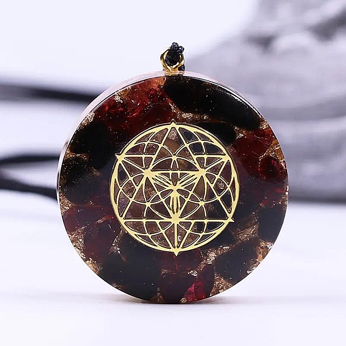 Pandantiv orgonit Kabir din cristale de Granat si Obsidian cu simbol Samanta Vietii [3]