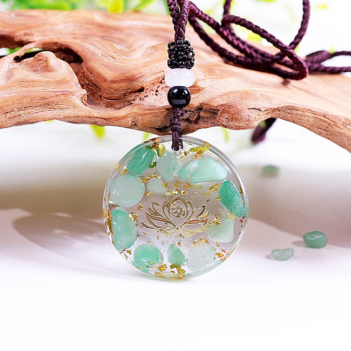 Pandantiv orgonit Kaia cu pietre semipretioase de Amazonit si simbol lotus [5]