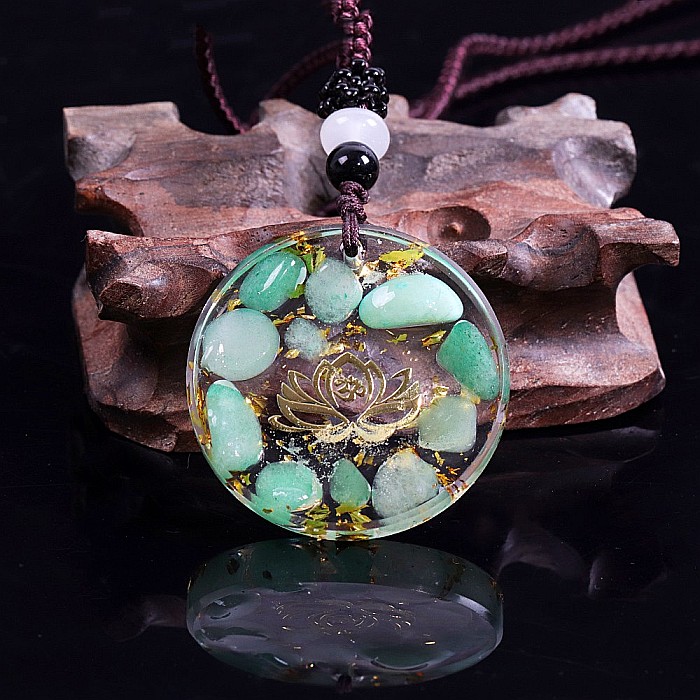 Pandantiv orgonit Kaia cu pietre semipretioase de Amazonit si simbol lotus [1]