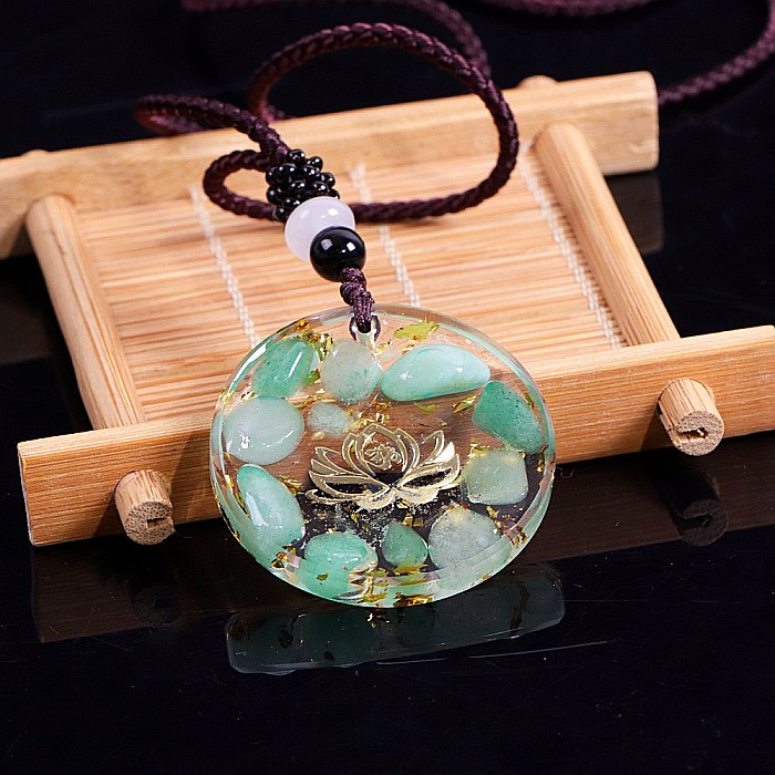 Pandantiv orgonit Kaia cu pietre semipretioase de Amazonit si simbol lotus [4]