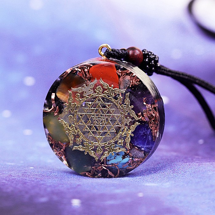 Pandantiv pietre semipretioase 7 Chakre orgonit Cybele, simbol SriYantra [4]