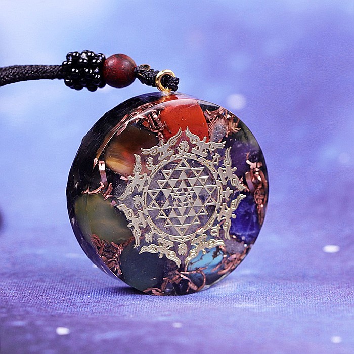 Pandantiv pietre semipretioase 7 Chakre orgonit Cybele, simbol SriYantra [3]