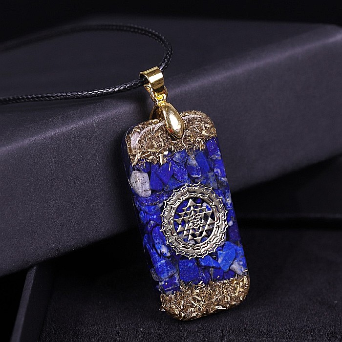 Pandantiv Pietre Semipretioase Lapis Lazuli Orgonit Oliver, Simbol SriYantra [1]