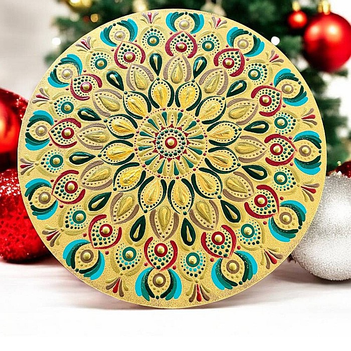 Pictura Mandala Unicat decoratiune pentru Craciun, 30 cm [5]