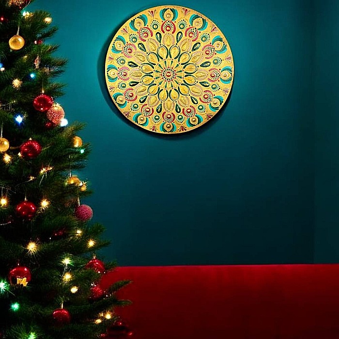 Pictura Mandala Unicat decoratiune pentru Craciun, 30 cm [4]