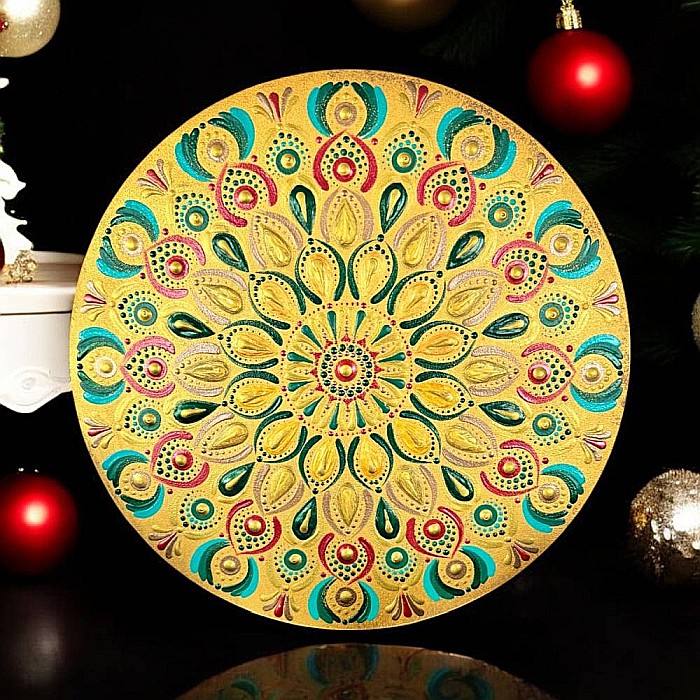 Pictura Mandala Unicat decoratiune pentru Craciun, 30 cm [7]