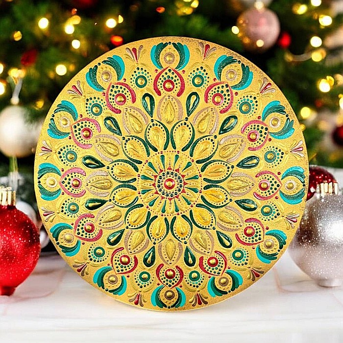 Pictura Mandala Unicat decoratiune pentru Craciun, 30 cm [1]