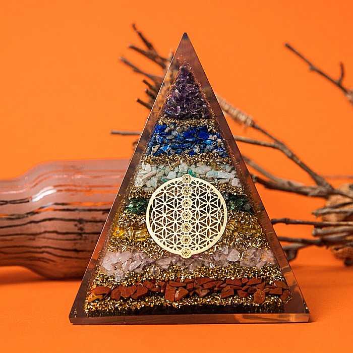 Piramida energetica orgonica Zaina, din pietre semipretioase 7 Chakre cu Simbol Floarea Vietii [4]