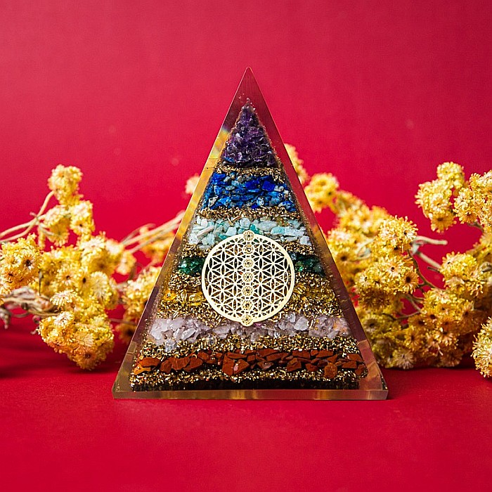 Piramida energetica orgonica Zaina, din pietre semipretioase 7 Chakre cu Simbol Floarea Vietii [3]