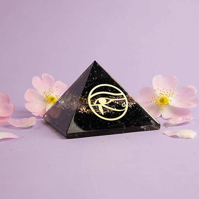 Piramida Orgonica Ebony din Turmalina Neagra, Cuart Alb, Cupru si Simbol Ochiul lui Horus Pentru Protectie Electromagnetica [4]