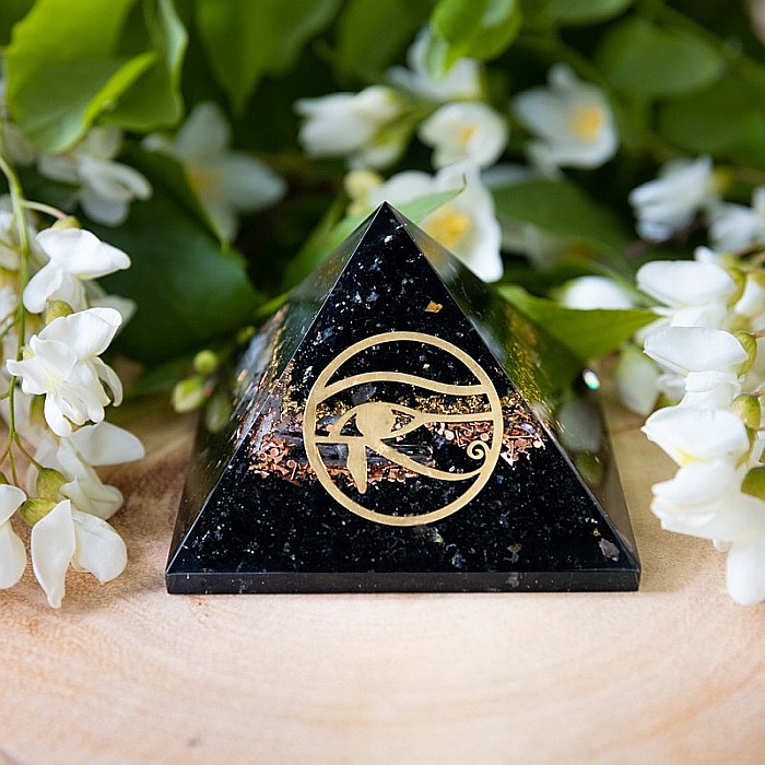 Piramida Orgonica Ebony din Turmalina Neagra, Cuart Alb, Cupru si Simbol Ochiul lui Horus Pentru Protectie Electromagnetica [3]