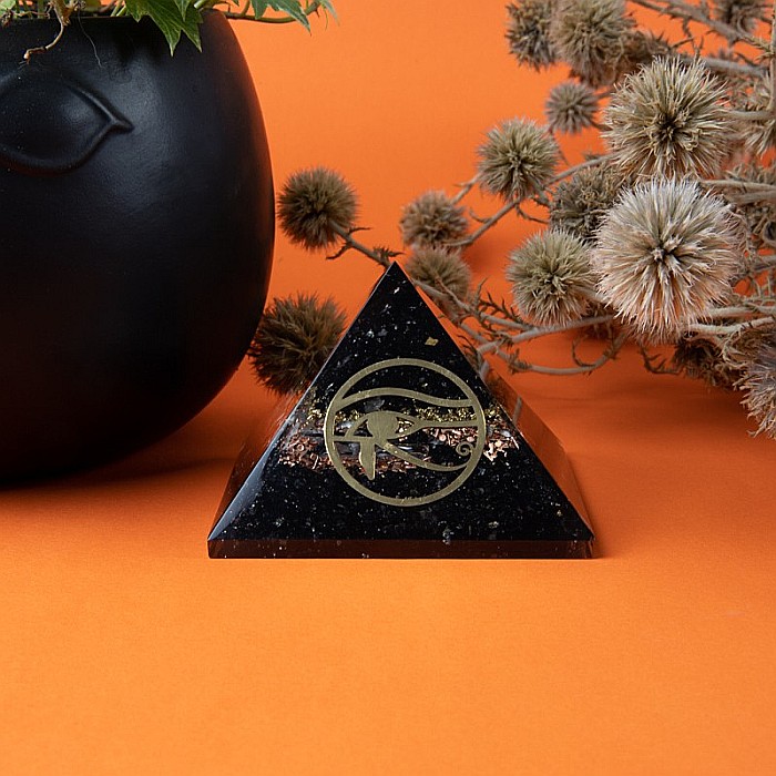 Piramida Orgonica Ebony din Turmalina Neagra, Cuart Alb, Cupru si Simbol Ochiul lui Horus Pentru Protectie Electromagnetica [5]