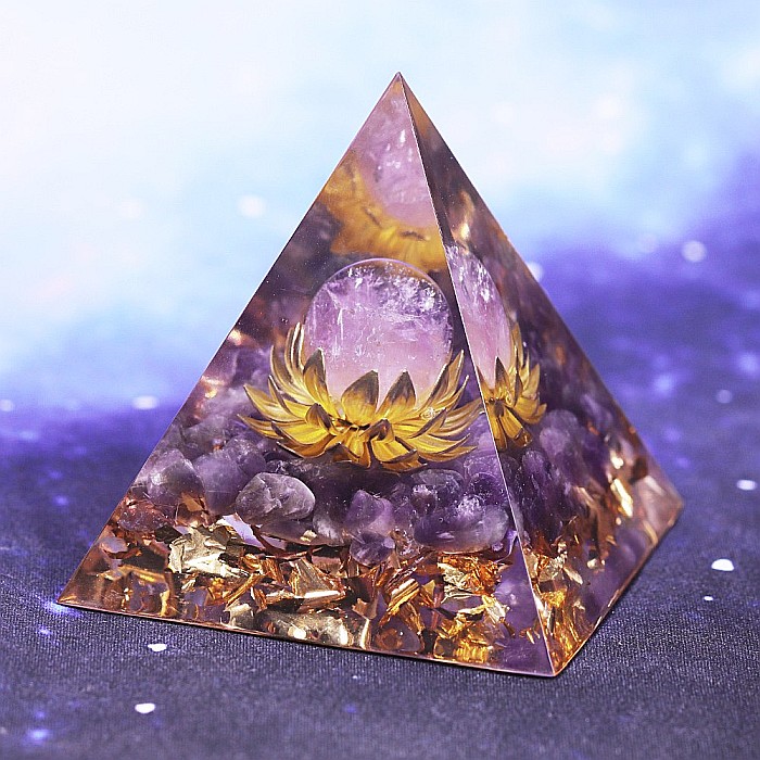 Piramida orgonica Lotus cu Sfera de Ametist, baza de 6.4 cm [4]