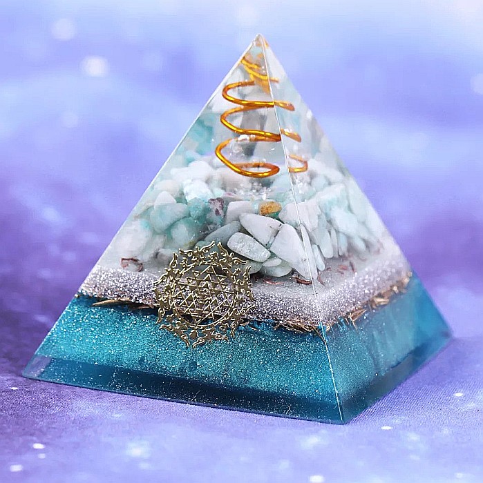 Piramida Orgonica Sunita ❤️ cu cristale de Amazonit si varf vibrational de cuart [5]