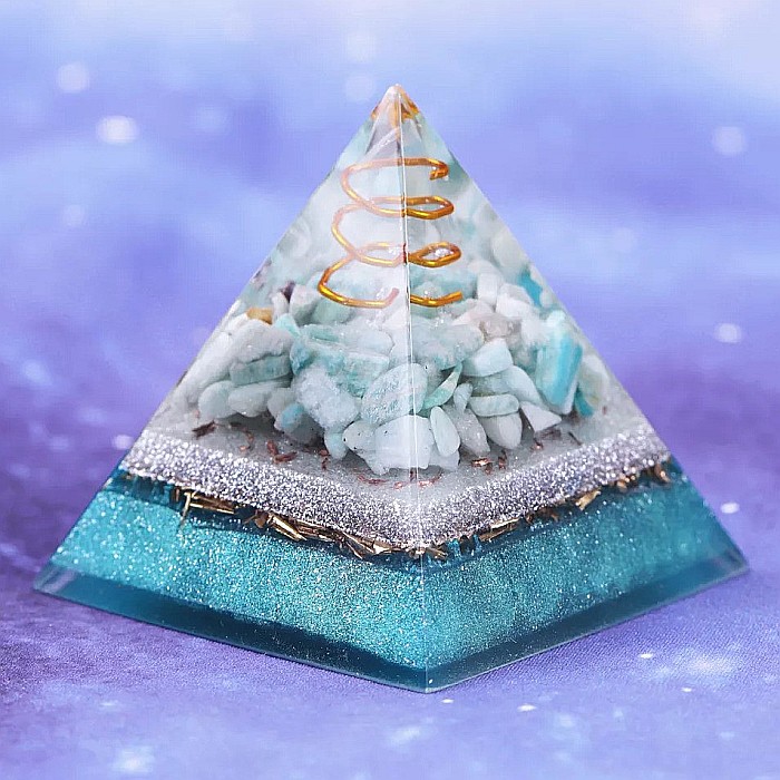 Piramida Orgonica Sunita ❤️ cu cristale de Amazonit si varf vibrational de cuart [3]