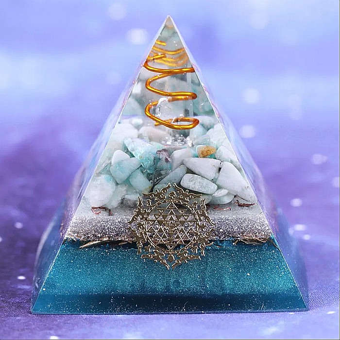 Piramida Orgonica Sunita ❤️ cu cristale de Amazonit si varf vibrational de cuart [4]