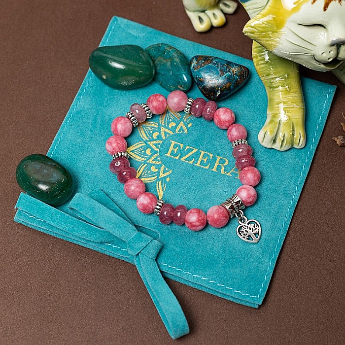 Rose, bratara dama realizata manual din pietre semipretioase de Rodocrozit si Morganit [8]