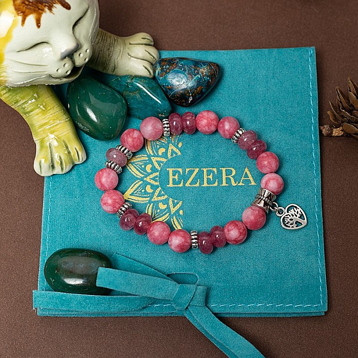 Rose, bratara dama realizata manual din pietre semipretioase de Rodocrozit si Morganit [9]