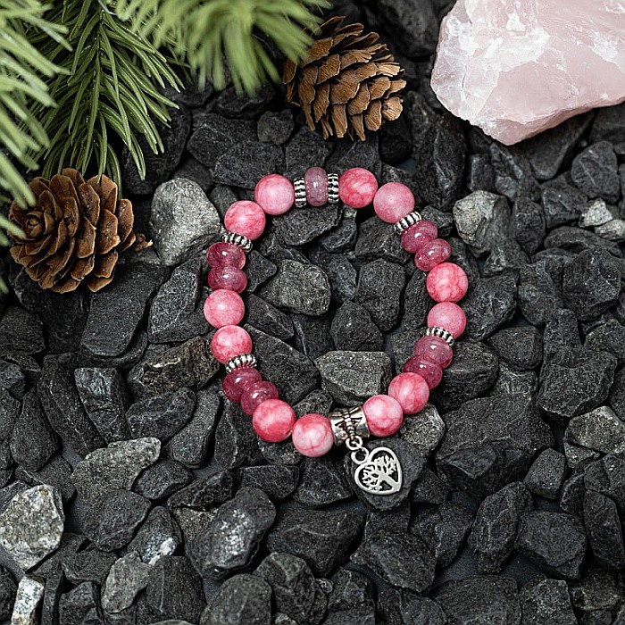 Rose, bratara dama realizata manual din pietre semipretioase de Rodocrozit si Morganit [7]