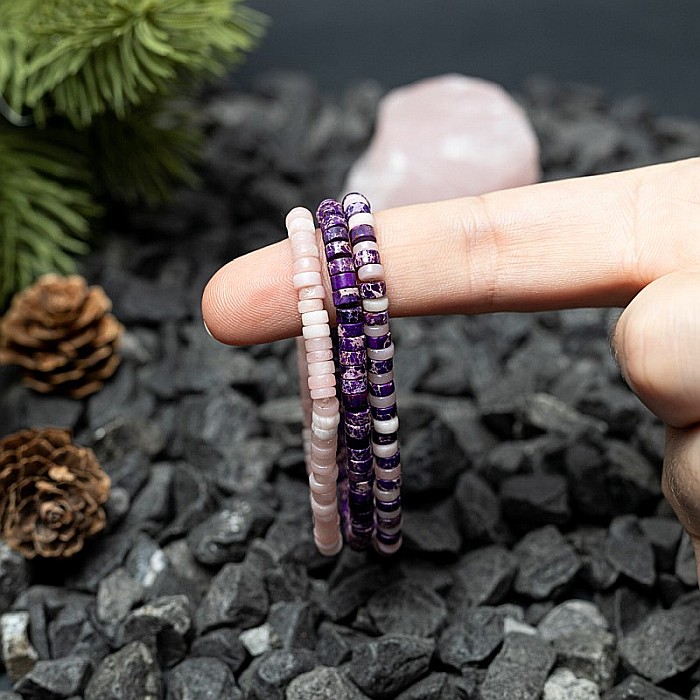 Set 3 bratari handmade Esther din piatra naturala de Jasp Sediment Marin si Cuart Roz [8]