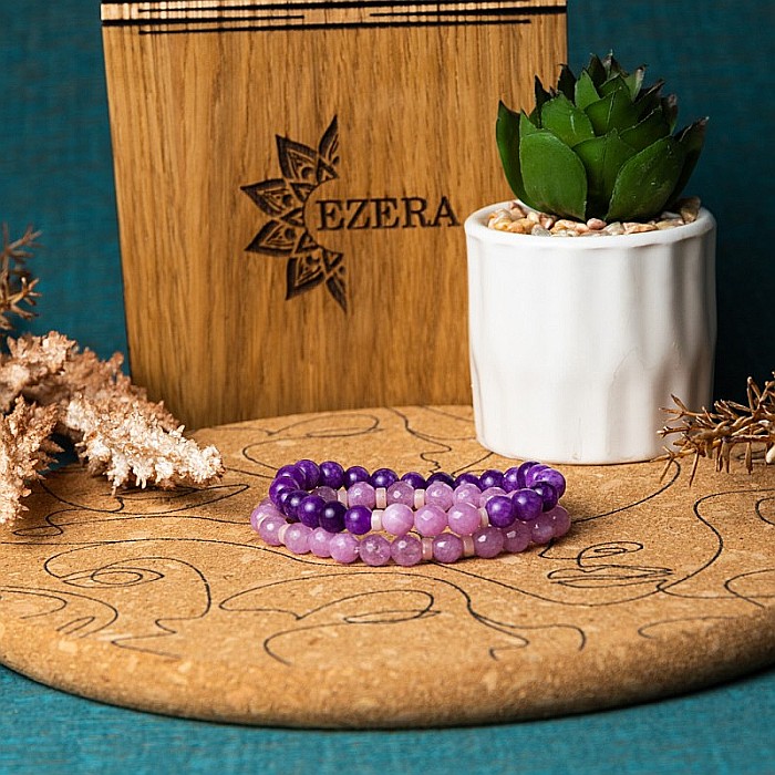 Set bratari handmade Kami pentru femei, din pietre semipretioase de Jad Lila Fatetat si Jad Mov [8]