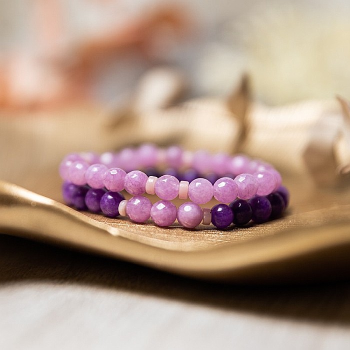 Set bratari handmade Kami pentru femei, din pietre semipretioase de Jad Lila Fatetat si Jad Mov [7]
