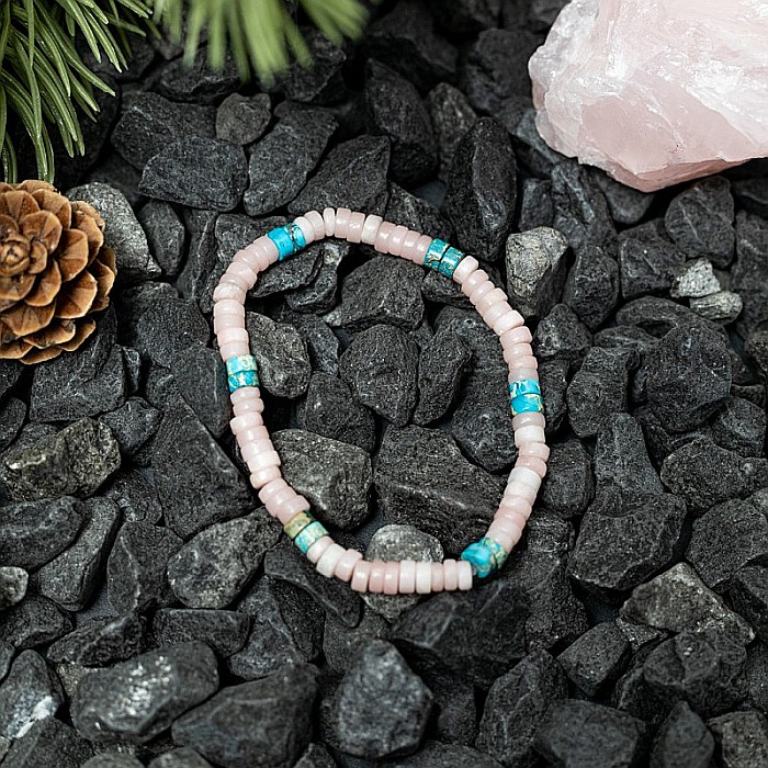 Set 2 bratari handmade Krishna dama din pietre naturale de Turcoaz Sediment Marin si Jasp Roz [8]