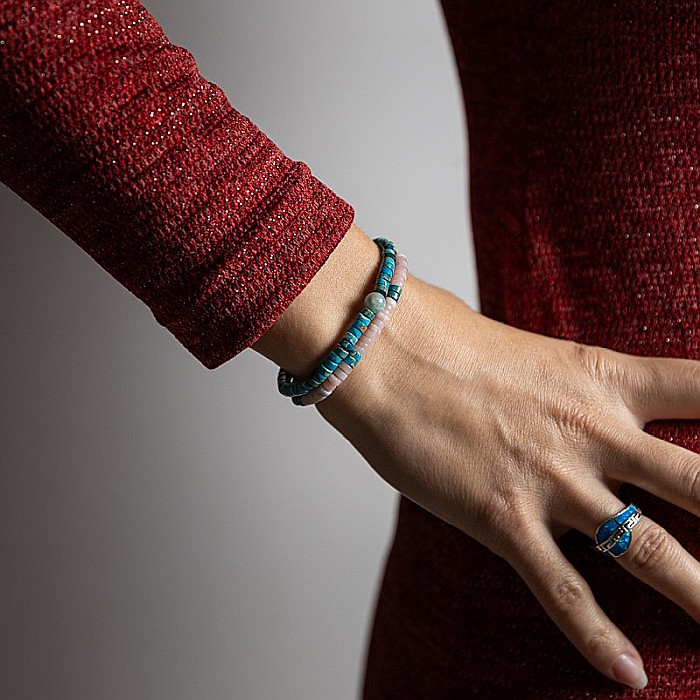 Set 2 bratari handmade Krishna dama din pietre naturale de Turcoaz Sediment Marin si Jasp Roz [6]