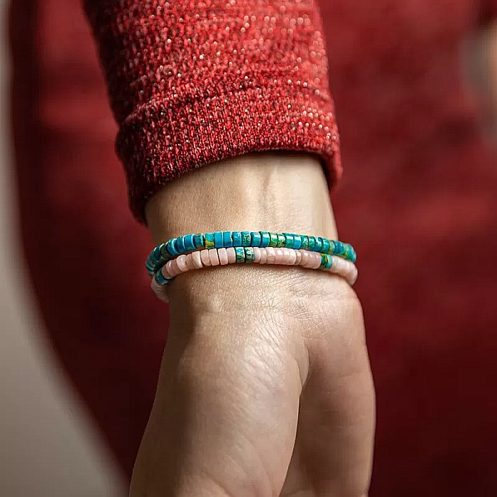 Set 2 bratari handmade Krishna dama din pietre naturale de Turcoaz Sediment Marin si Jasp Roz [4]