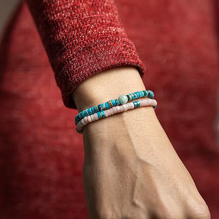 Set 2 bratari handmade Krishna dama din pietre naturale de Turcoaz Sediment Marin si Jasp Roz [3]