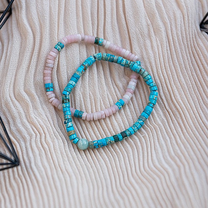 Set 2 bratari handmade Krishna dama din pietre naturale de Turcoaz Sediment Marin si Jasp Roz [7]