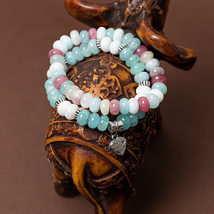 Set Dalia bratari handmade dama din Pietre Naturale Morganit cu charm Inima [9]