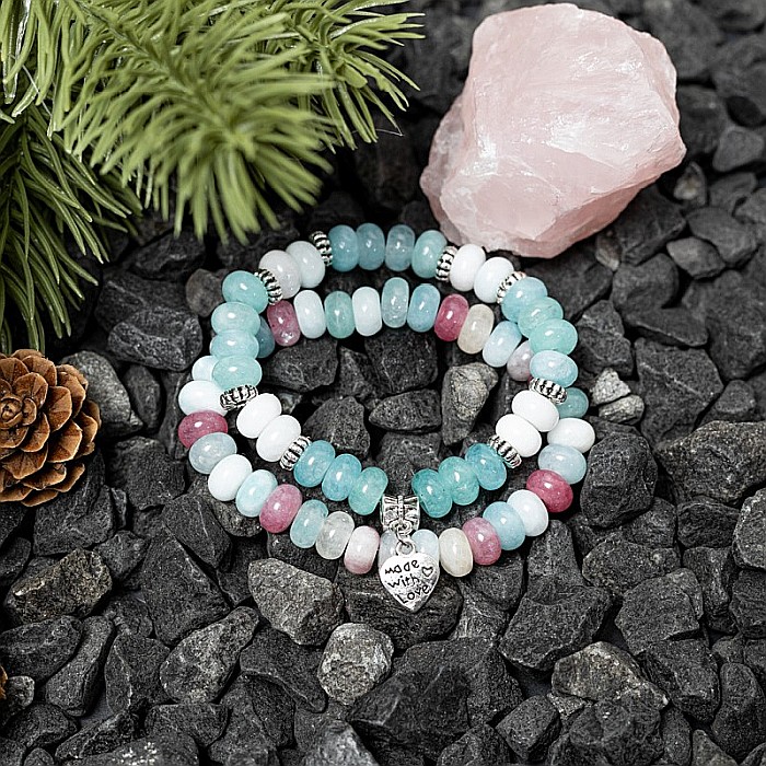 Set Dalia bratari handmade dama din Pietre Naturale Morganit cu charm Inima [6]