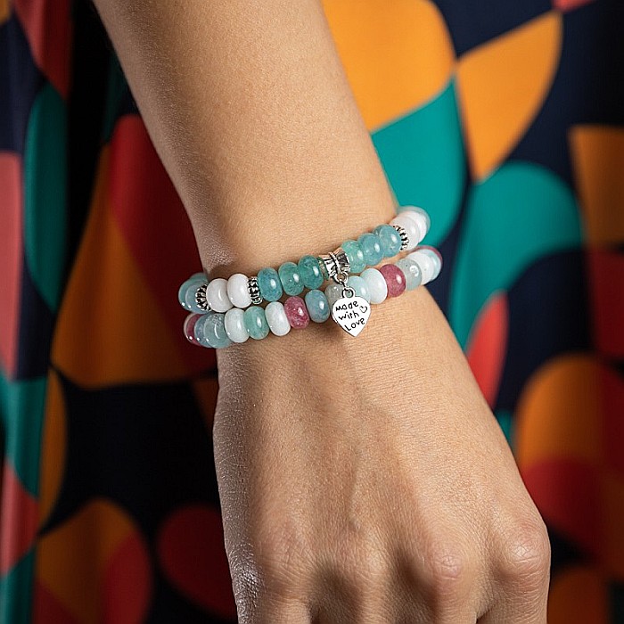 Set Dalia bratari handmade dama din Pietre Naturale Morganit cu charm Inima [2]