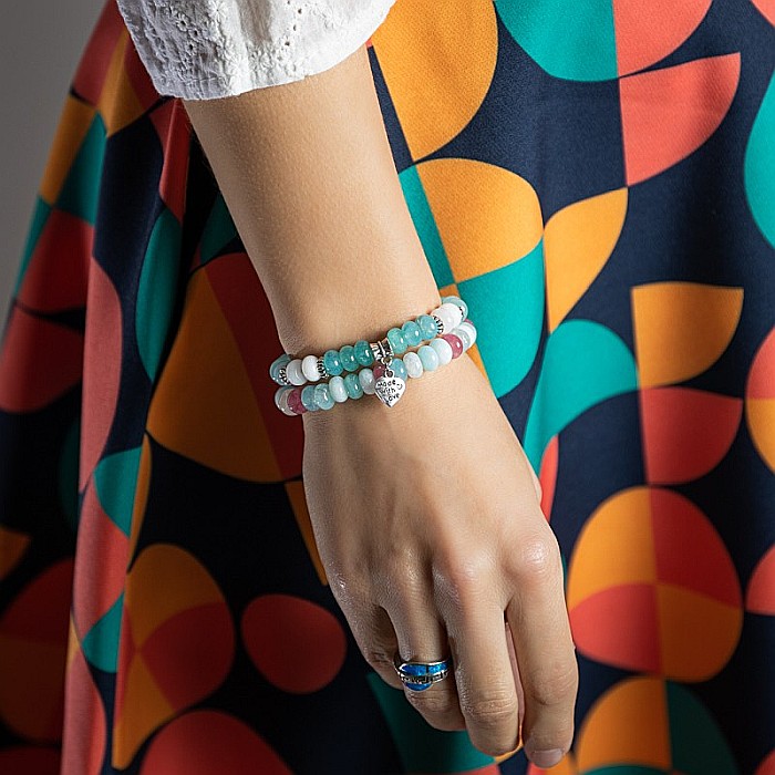 Set Dalia bratari handmade dama din Pietre Naturale Morganit cu charm Inima [4]