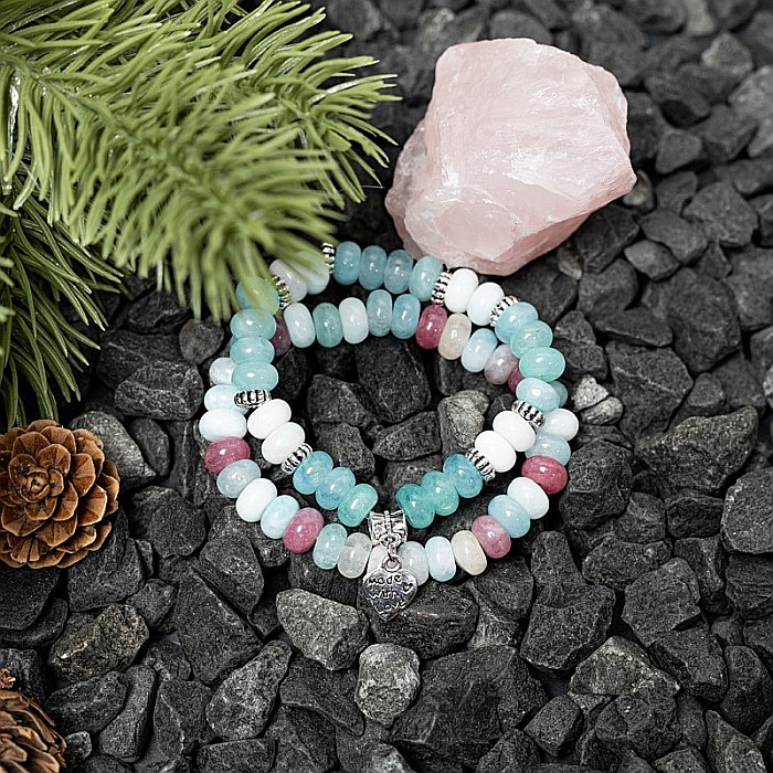 Set Dalia bratari handmade dama din Pietre Naturale Morganit cu charm Inima [1]