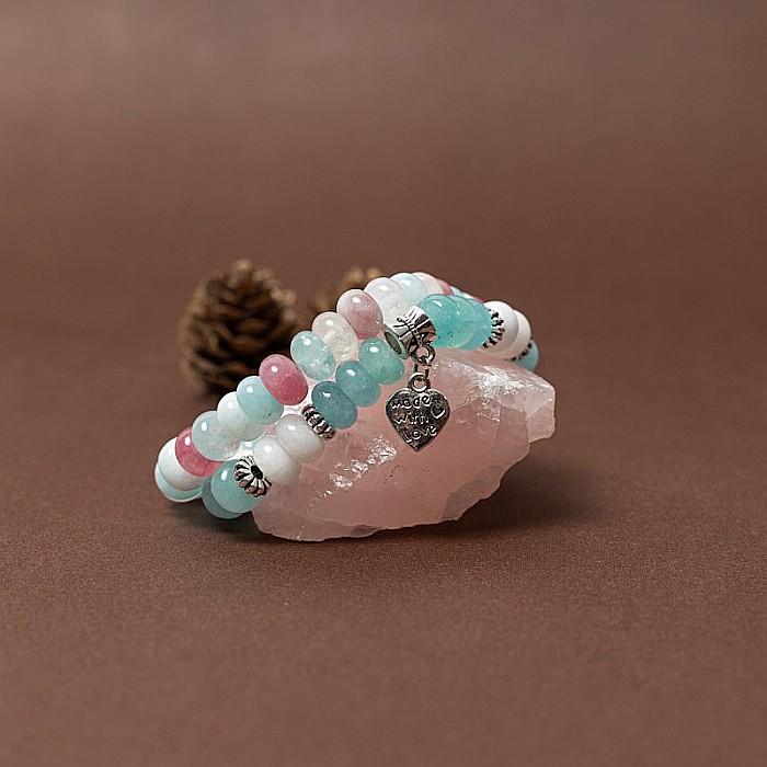 Set Dalia bratari handmade dama din Pietre Naturale Morganit cu charm Inima [7]