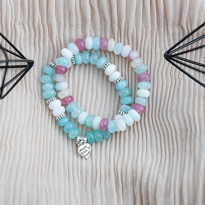 Set Dalia bratari handmade dama din Pietre Naturale Morganit cu charm Inima [5]