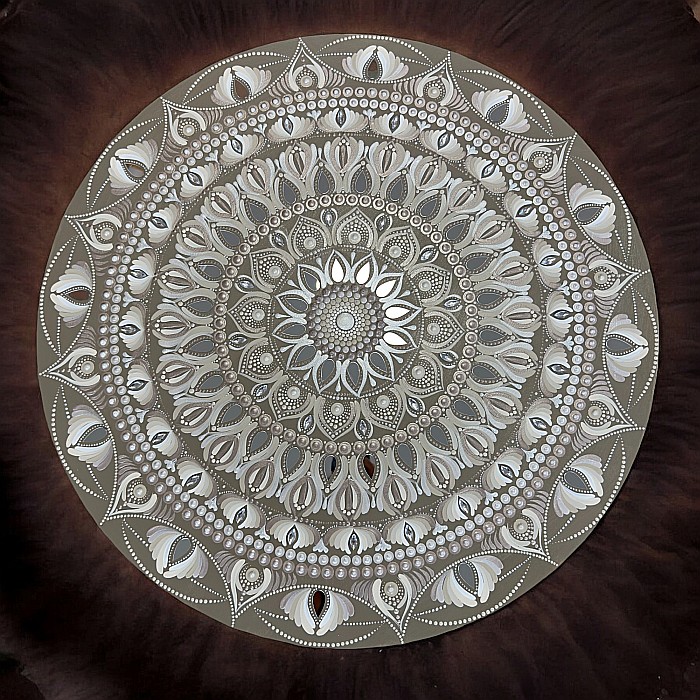 Stralucirea Echilibrului- Tablou Mandala Unicat Pictat Manual în culori acrilice cu oglinzi, 60 cm [5]